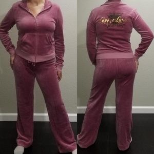 Juicy Couture TrackSuit Matching Set Purple Large Small Jacket Pants Logo Velour
